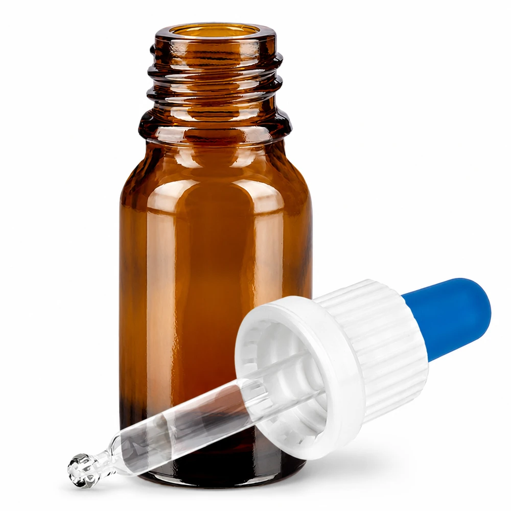 Bottiglia per pipette da 10 ml bianco/blu OV BrownLine UT18/10 Flacone con pipetta in vetro ambrato da 10 ml con tappo contagocce per cosmetici e oli essenziali
