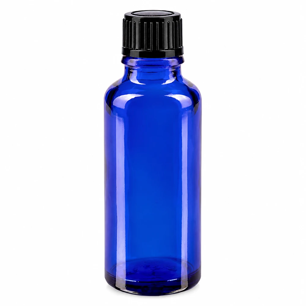 Bottiglia da farmacia blu da 30ml. SV STD nero/11mm ApoGlas Flacone da farmacia in vetro blu da 30 ml con tappo standard nero da 11 mm