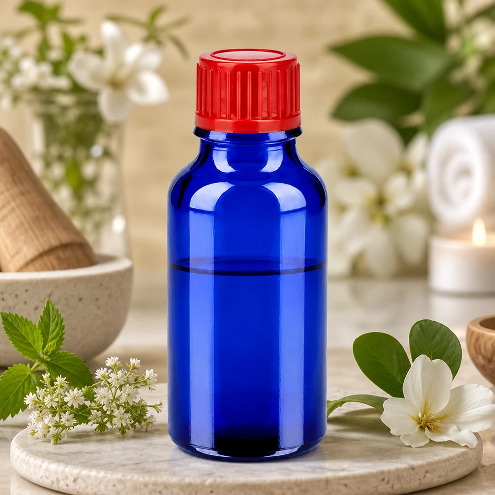 Flacone da 20ml 11mm SV rosso STD BlueLine UT18/20 Pratico flacone in vetro da 20 ml, blu cobalto, con tappo rosso ergonomico per una facile manipolazione.