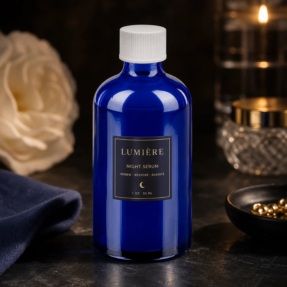 Bottiglia da 100ml 11mm SV bianco STD BlueLine UT18/100 Elegante flacone in vetro da 100 ml dall'aspetto opaco in blu cobalto per prodotti di bellezza di alta qualità