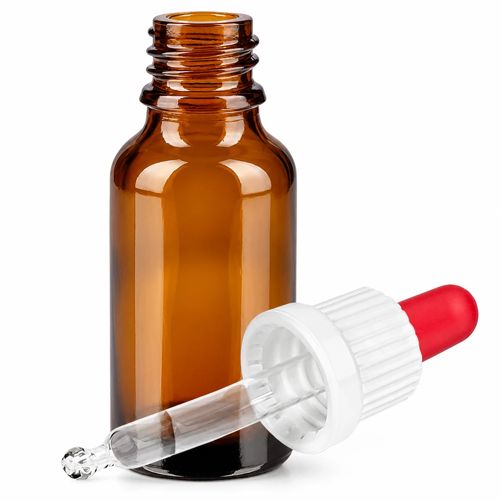 Bottiglia per pipette da 20 ml bianco/rosso OV BrownLine UT18/20 Bottiglia a pipetta con protezione UV da 20 ml in marrone con tappo contagocce ergonomico per farmaci