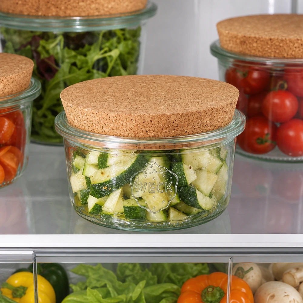 WECK barattolo 165ml RR80 coperchio in sughero frigorifero verdure cetrioli pomodori insalata fresca conservazione Meal Prep