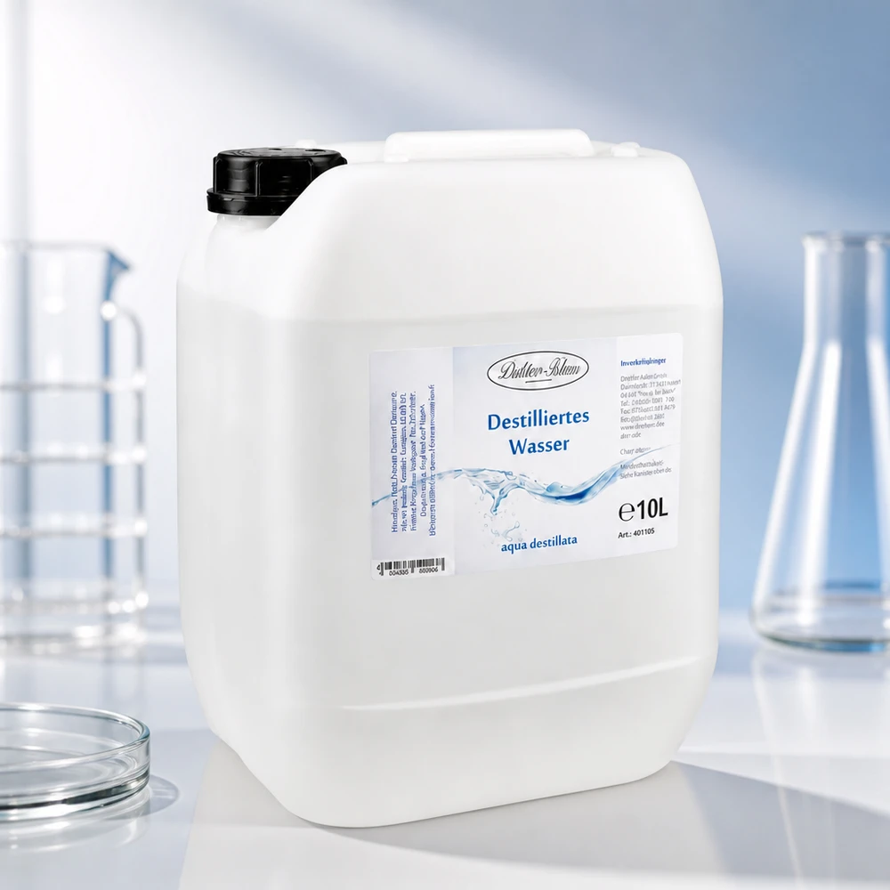 Acqua distillata 10L Doktor-Klaus Acqua distillata Doktor-Klaus in tanica da 10 litri per applicazioni di laboratorio e mediche