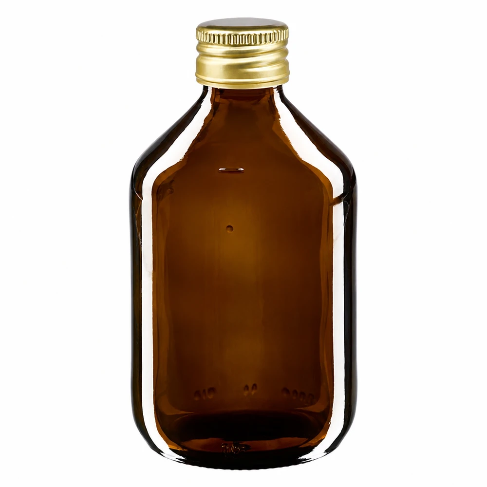 Bottiglia per medicinali da 300 ml marrone con tappo in alluminio dorato per medicinali e tinture