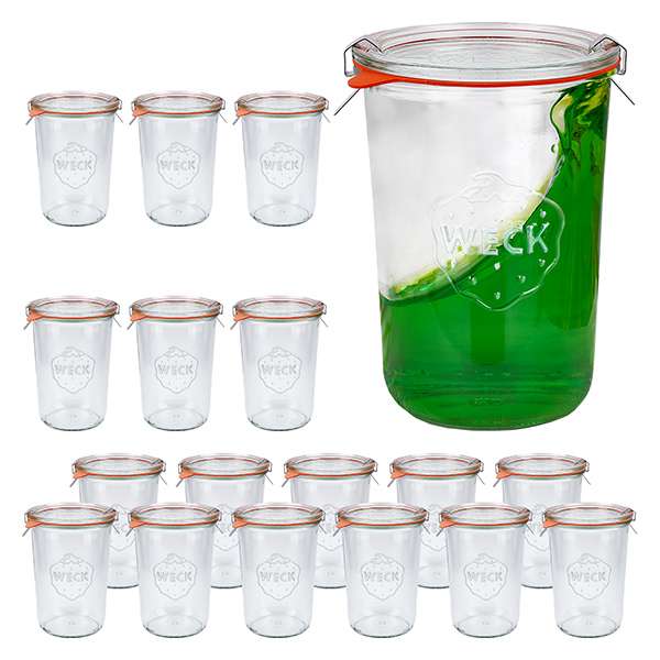 Set di 18 vasi Weck da 850 ml, tumbler da 3/4L con 18 coperchi di vetro