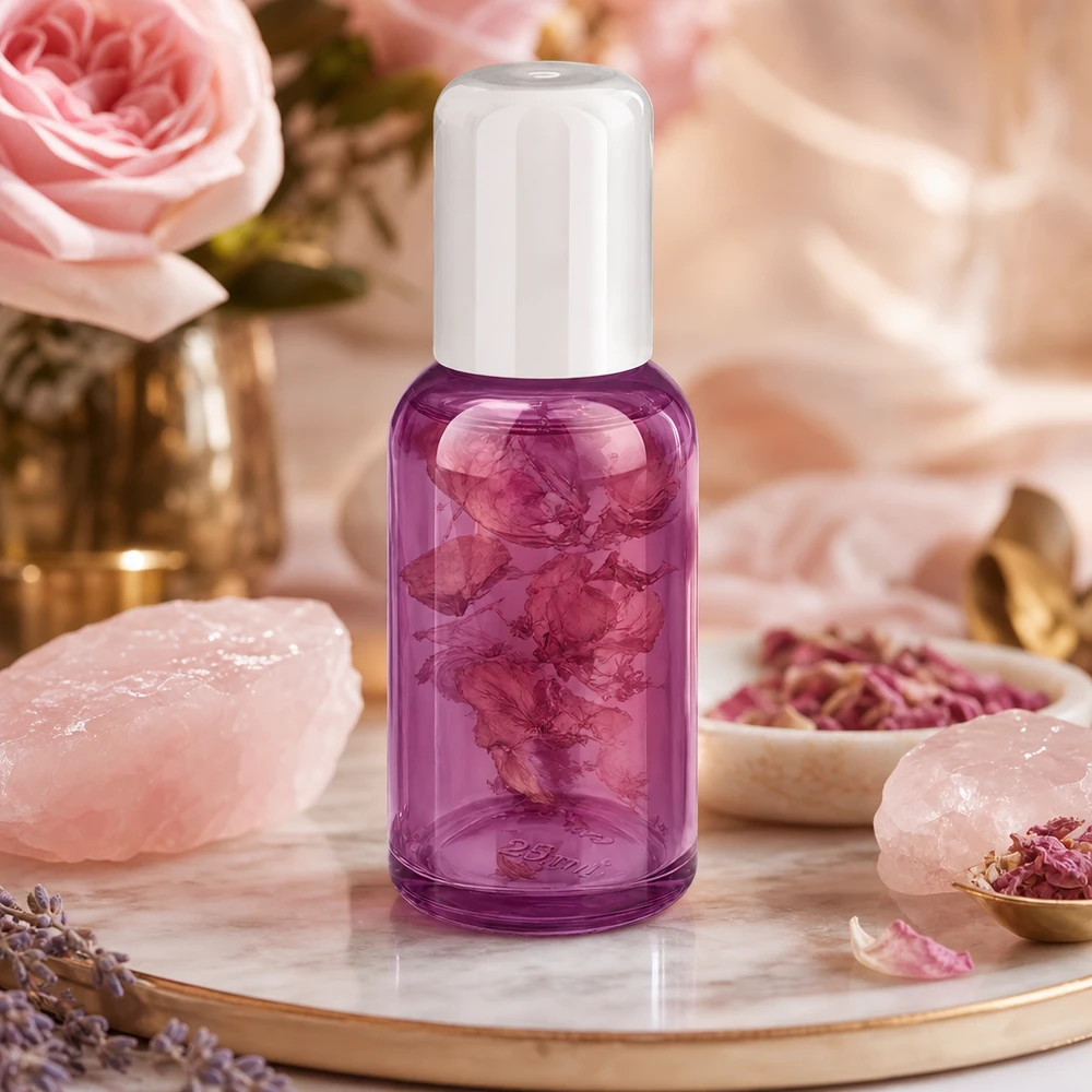 Flacone roll-on da 30 ml bianco standard PurpleLine UT18/30 Flacone in vetro da 30 ml con sistema roll-on in elegante colore viola per la cosmesi e il benessere fai da te