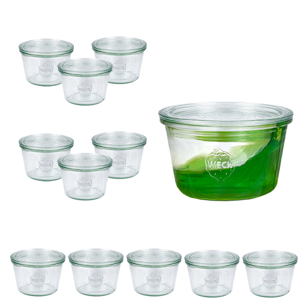 Set di 12 vasi Weck da 370 ml con 12 coperchi in vetro