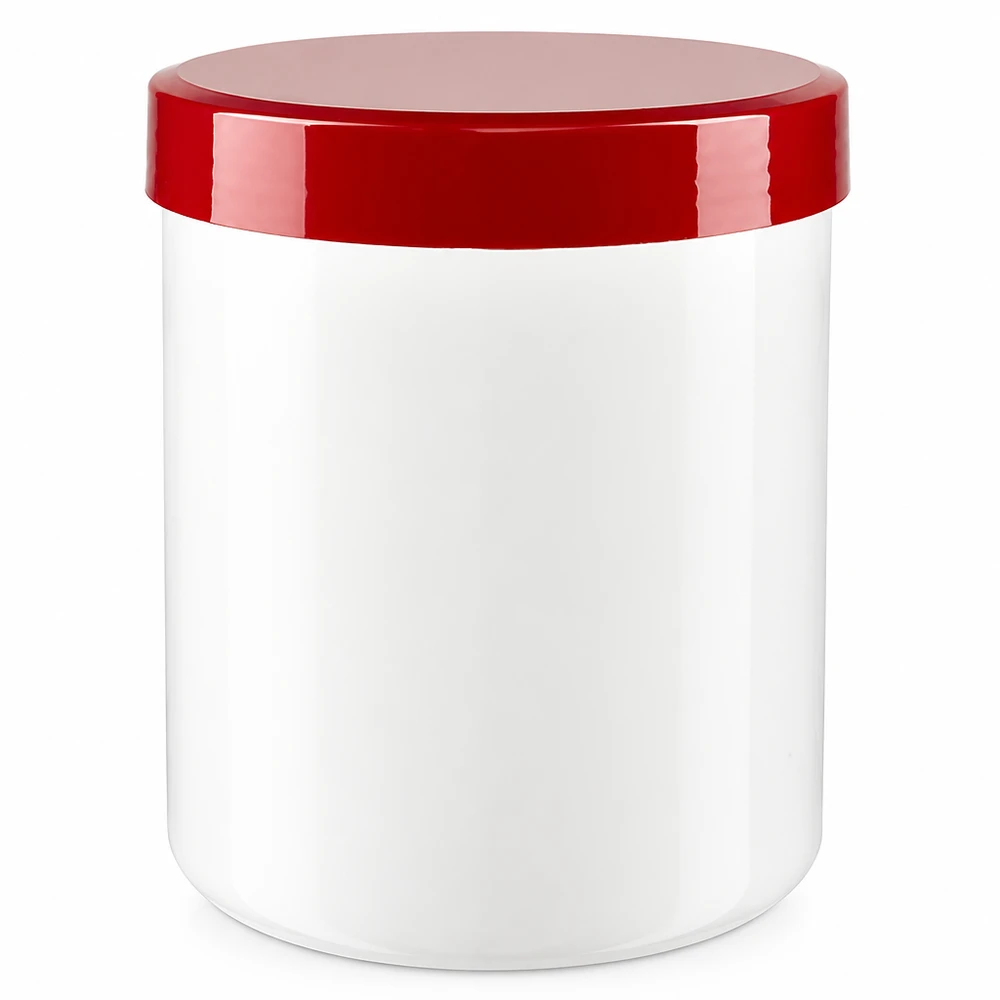 Vasetto per unguenti 500g bianco con coperchio a vite rosso (PP) Barattolo vuoto per pomate da 500 g, in plastica bianca e rossa, per cosmetici e farmacia