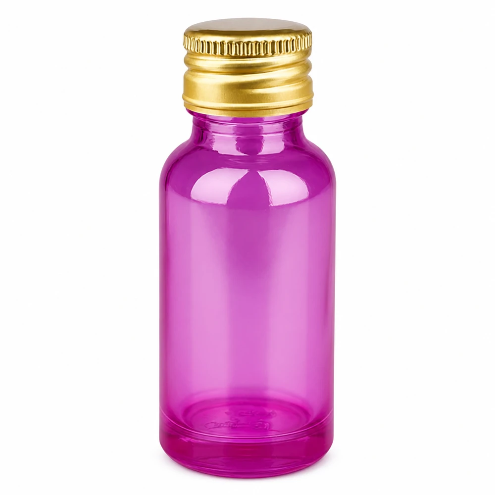 Flacone da 20ml tappo a vite 11mm alluminio oro standard PurpleLine. UT18/20 Bottiglia in vetro viola da 20 millilitri di volume, formato compatto con tappo in metallo