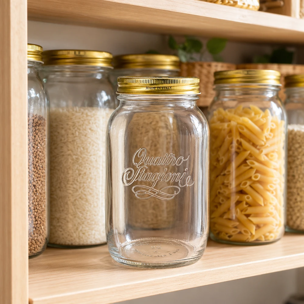Quattro Stagioni 1500ml barattolo rotondo vuoto in rack di stoccaggio con pasta riso lenticchie riempito barattoli di conservazione Sistema cucina