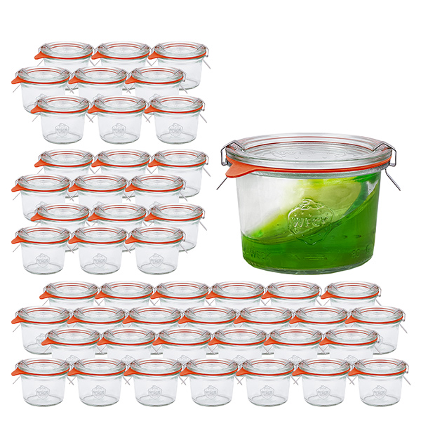Set di 48 bicchieri Weck da 80 ml con 48 coperchi di vetro, 48 Set di 48 bicchieri Weck da 80 ml con 48 coperchi di vetro, 48