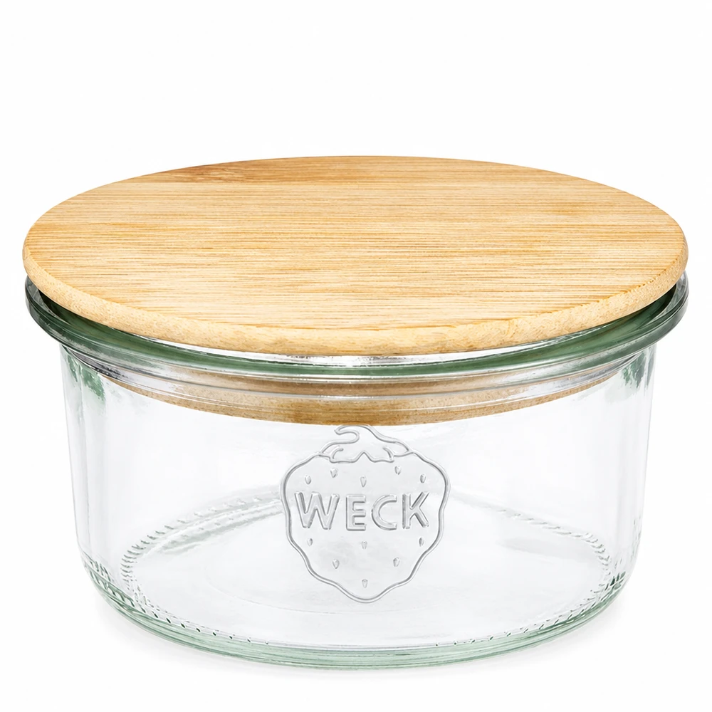 WECK 165ml RR80 vaso da muratore con coperchio rotondo in legno di bambù per la conservazione e lo stoccaggio
