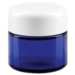 Barattoli in vetro blu con coperchio bianco