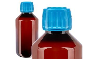 Flaconi medici in PET marrone con tappo blu