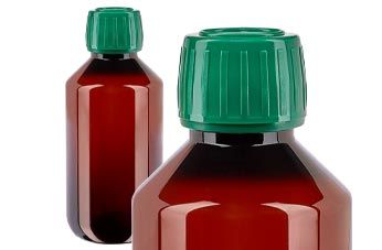Flaconi medici in PET marrone con tappo verde